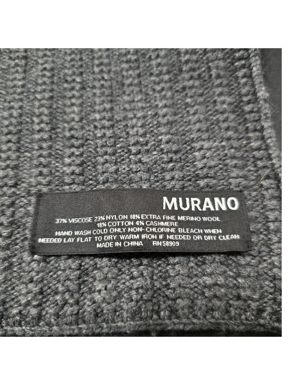 Murano Gray Ribbed Knit Merino Wool Cashmere Blend Scarf